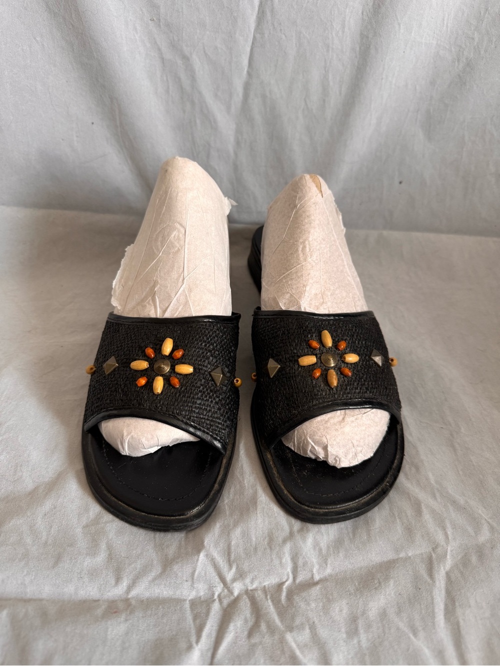 Women's Size 7 Medium Sandals Black Beaded Cabin Creek Slides